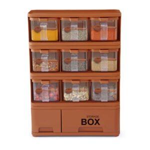 Storage Box Spice Rack With 6 & 9 Jars | Kitchen Spice Organizer