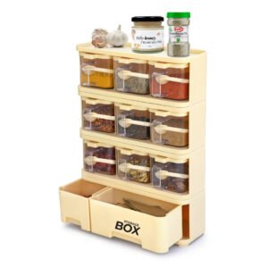 Storage Box Spice Rack With Crystal Jars – 6 & 9 Piece | Kitchen Masala Organizer