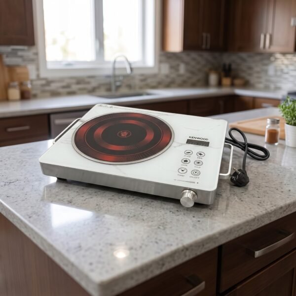 Kenwood Electric Infrared Cooker / Ceramic Glass Hot Plate sits on a kitchen countertop