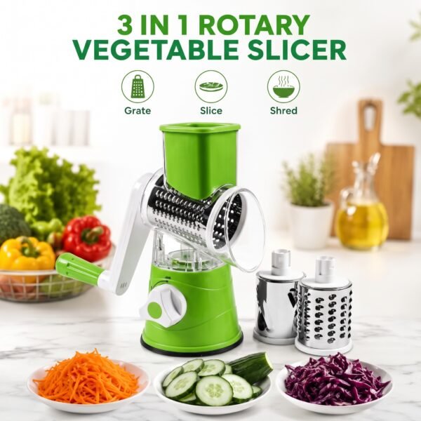 3-in-1 Rotary Vegetable Slicer and Drum Grater