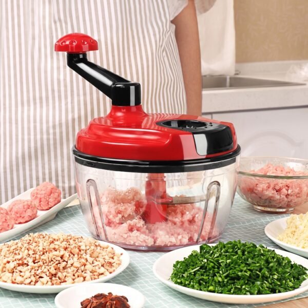 Manual hand-crank food processor and vegetable chopper