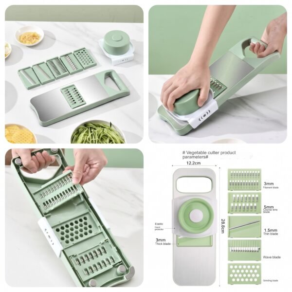 5-in-1 multifunctional stainless steel and green vegetable slicer, mandoline, and grater set
